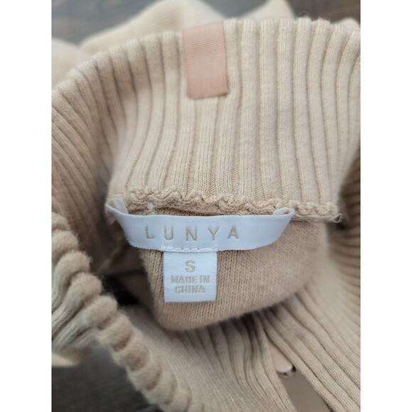 LUNYA Sweater Womens Sz Small Tan Crop Cozy Cotton Silk Pullover - Picture 9 of 11